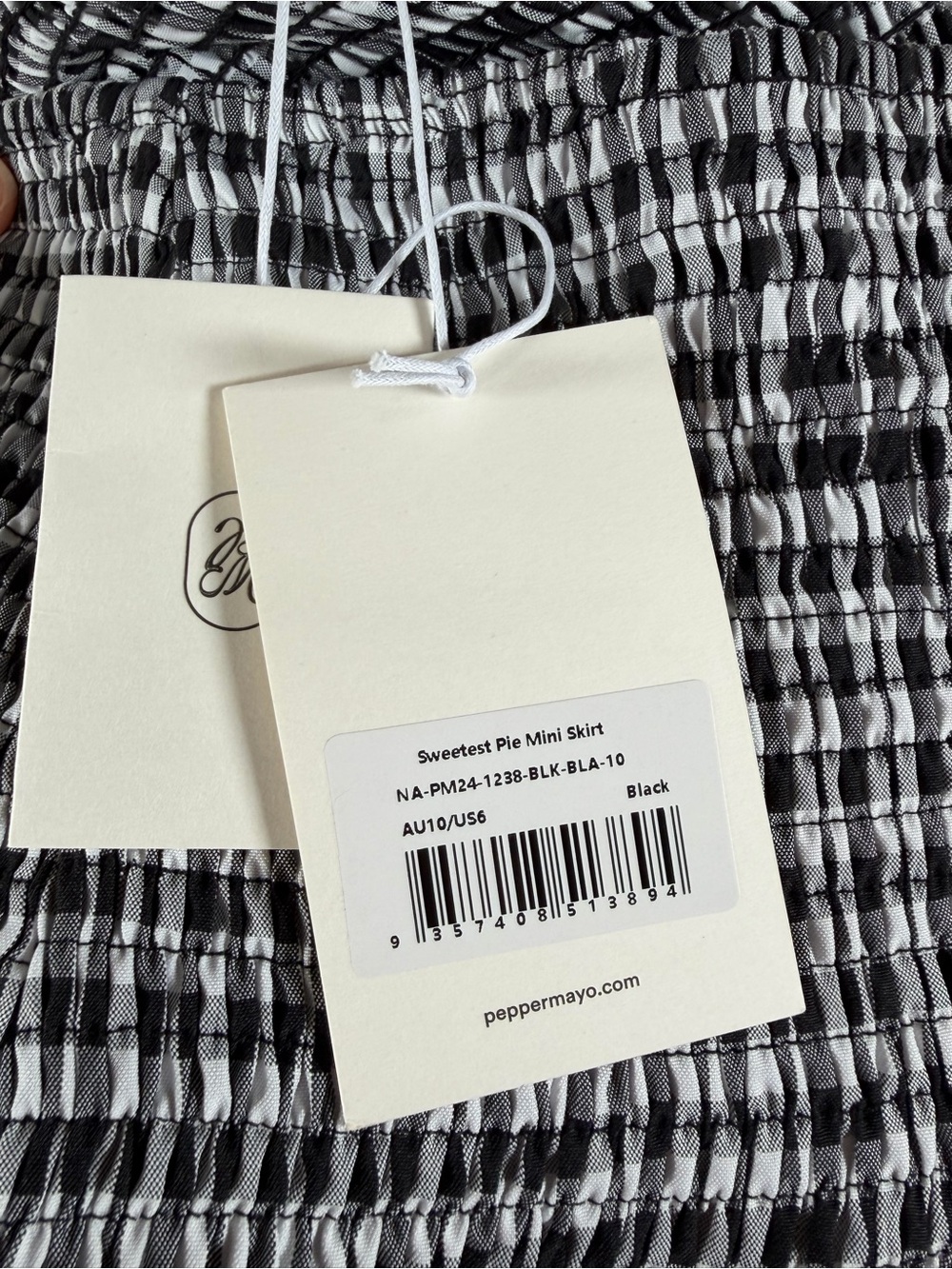 NWT PepperMayo Black White Gingham Smocked Mini Skirt Size 6 - Picture 8 of 9